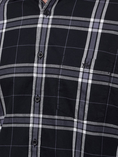 Navy Blue Checked 100% Cotton Shirt