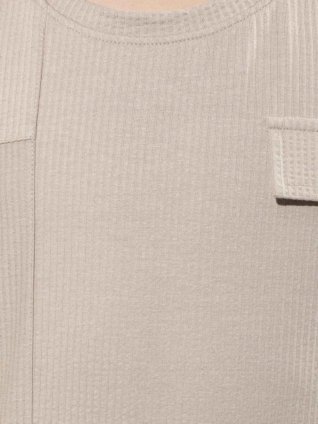 Beige Typographic Print Panelled T-Shirt