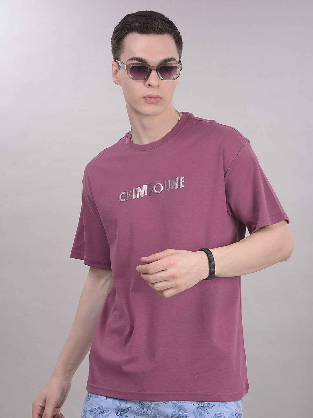 Mauve Typographic 100% Cotton Oversize T-Shirt