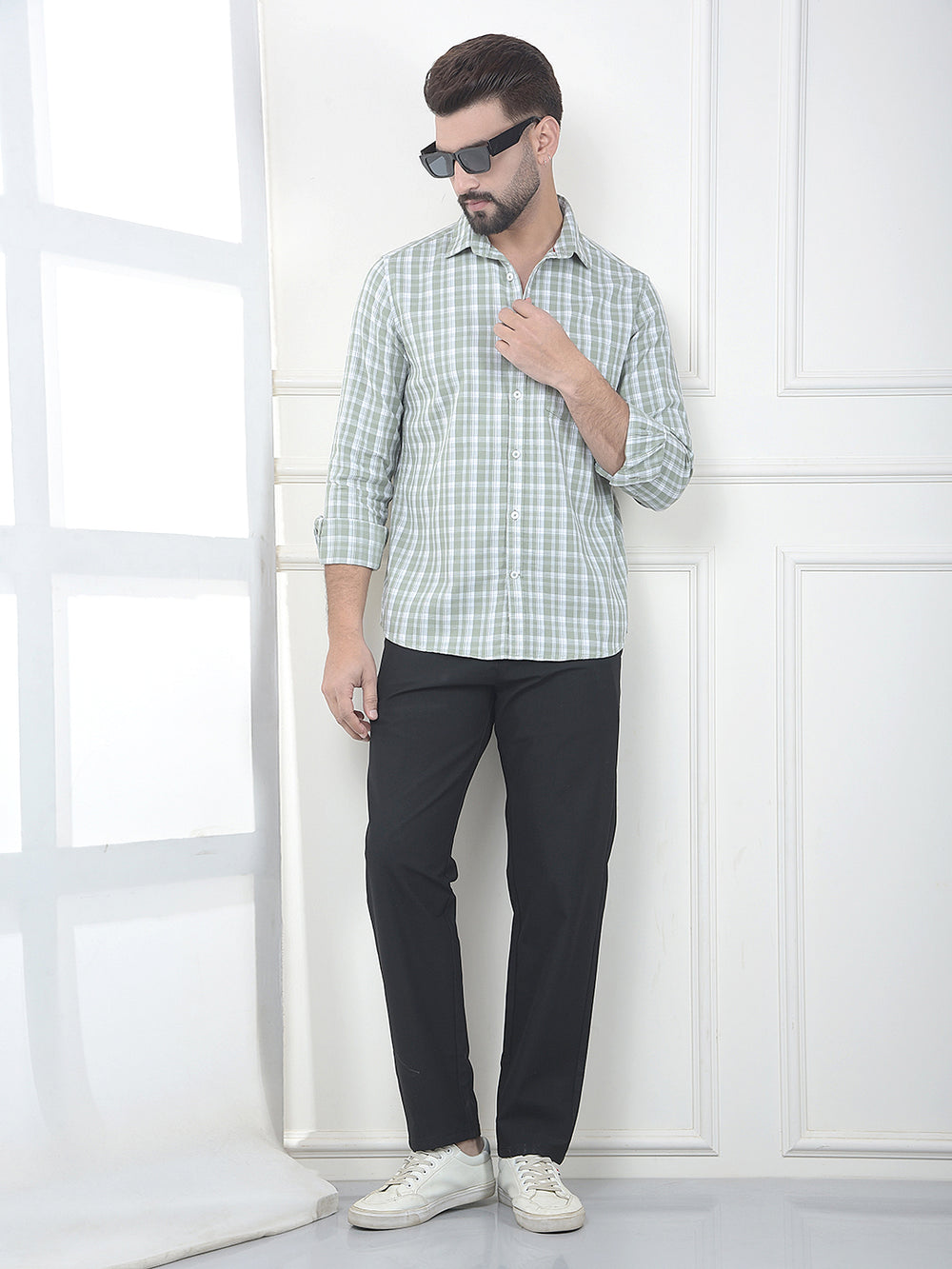 Olive Checked 100% Cotton Shirt