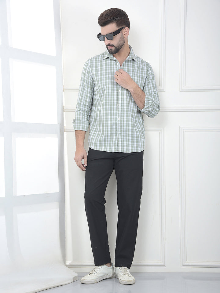 Olive Checked 100% Cotton Shirt