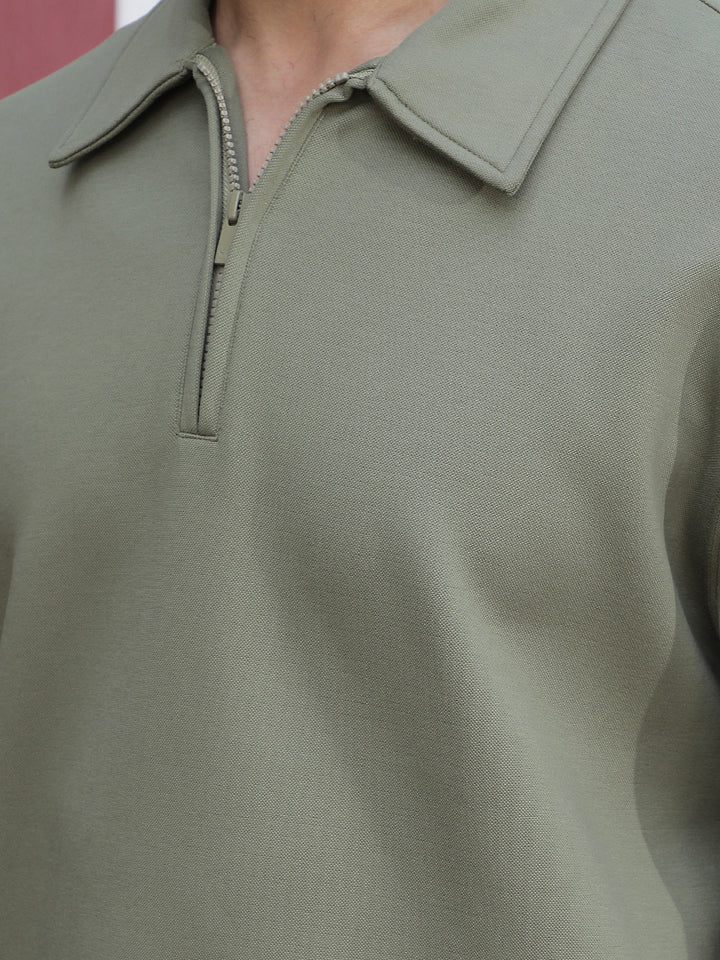 Olive Front Open Sweatshirt