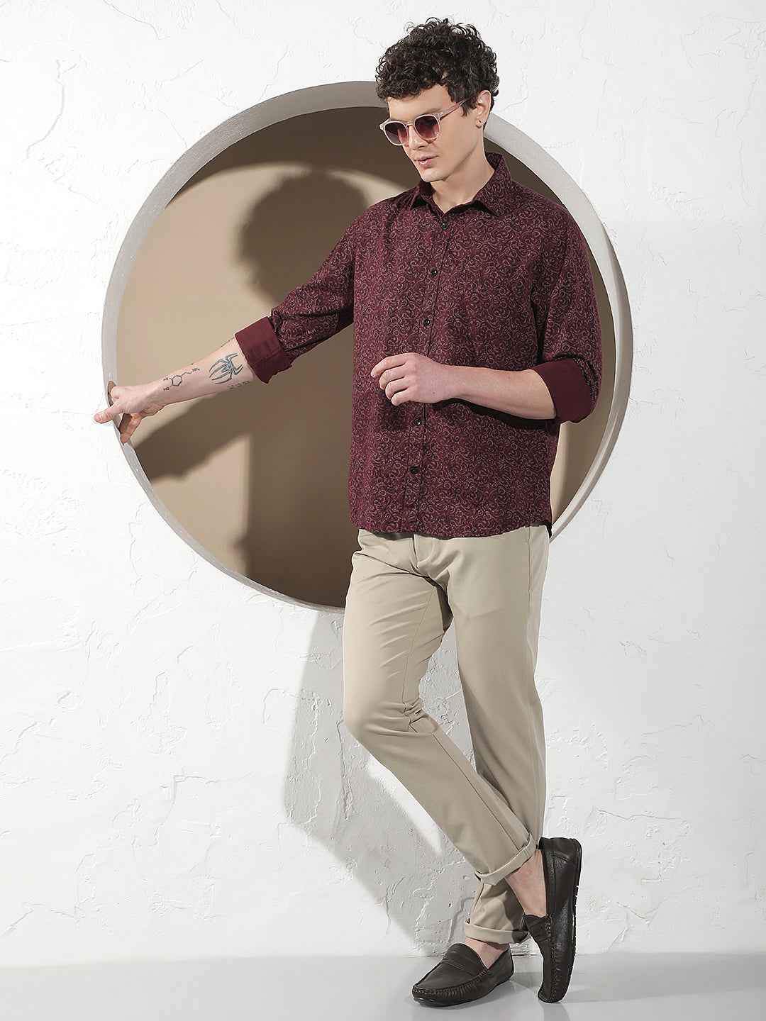 Wine Printed Linen Shirt