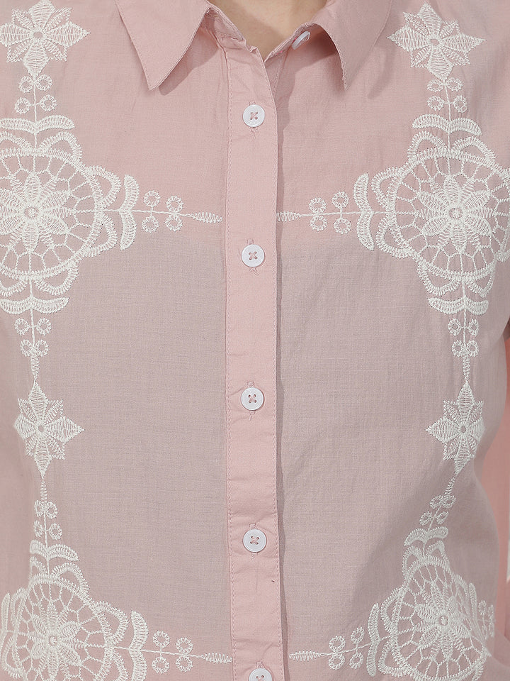 Pink Embroidered 100% Cotton Shirt