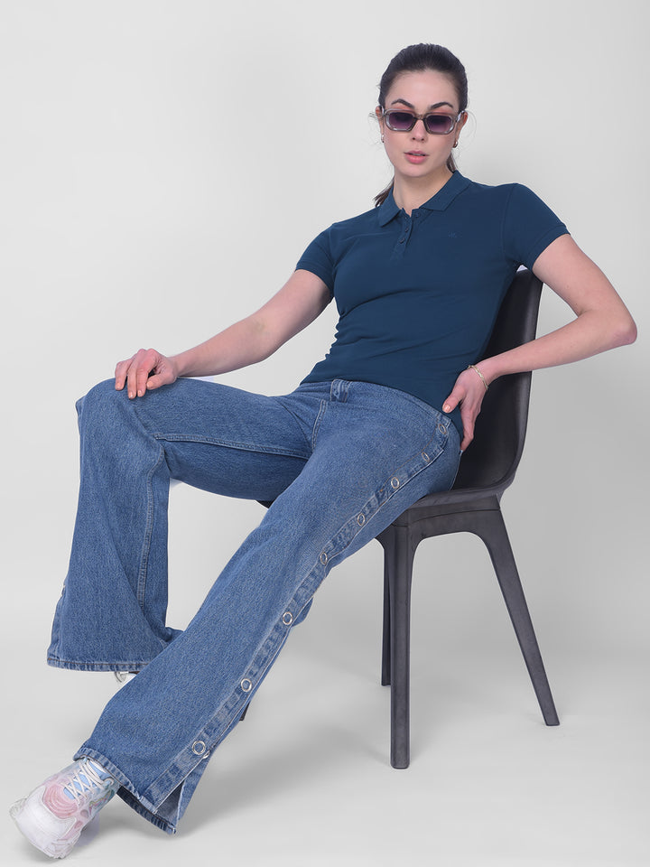 Blue Polo Neck T-Shirt