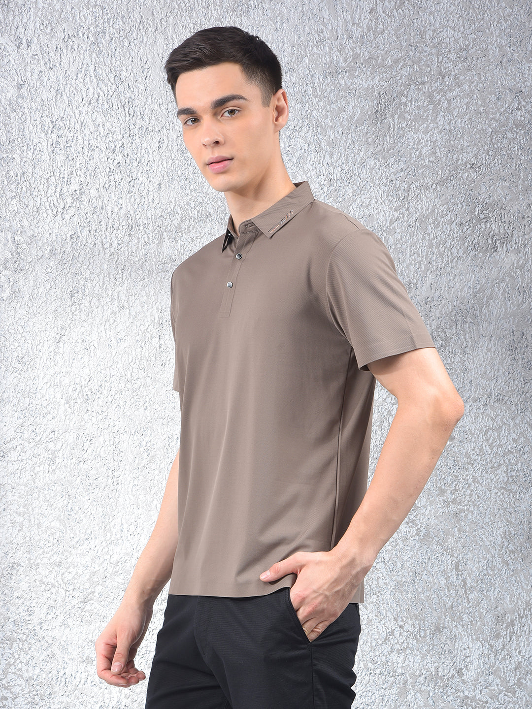 Style Detailing Grey Polo Neck T-Shirt