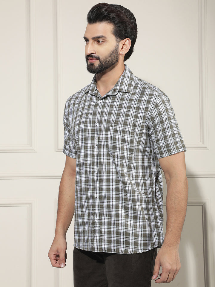 Olive Checked 100% Cotton Shirt