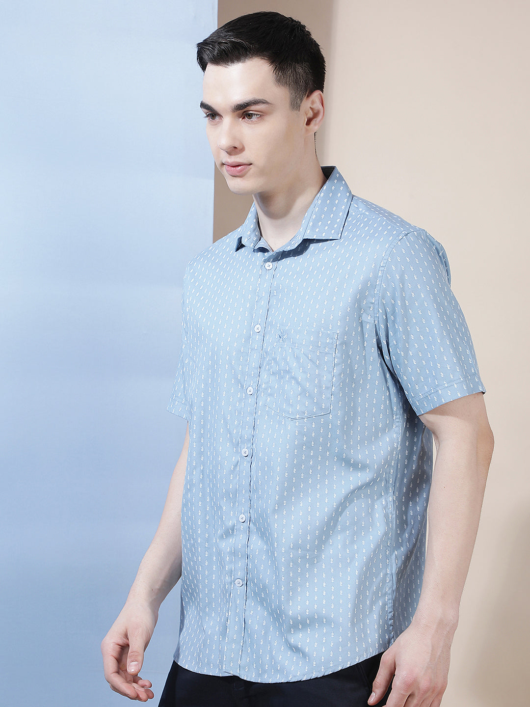 Sky Blue Micro Printed Shirt