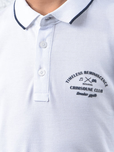 Static Grid White Polo Neck T-Shirt