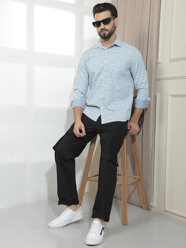 Sky Blue Floral Print Shirt