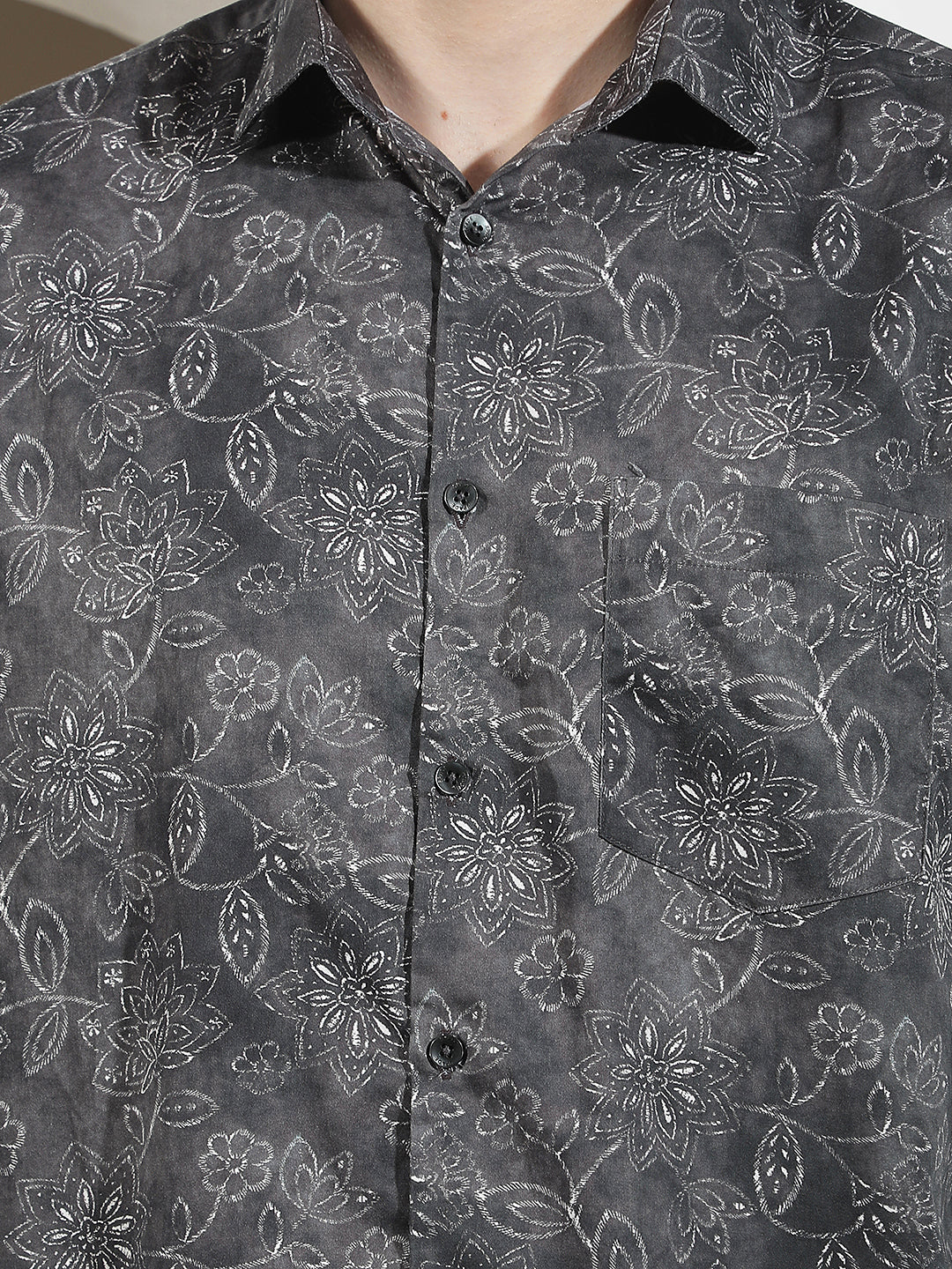 Olive Floral Print 100% Cotton Shirt