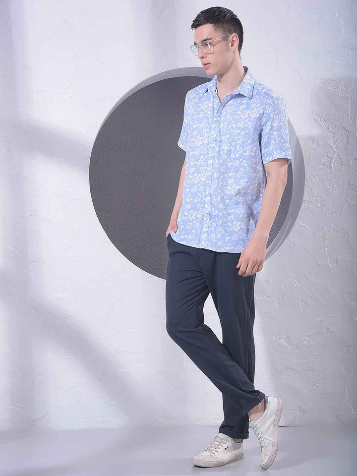 Blue Floral Print 100% Cotton Shirt