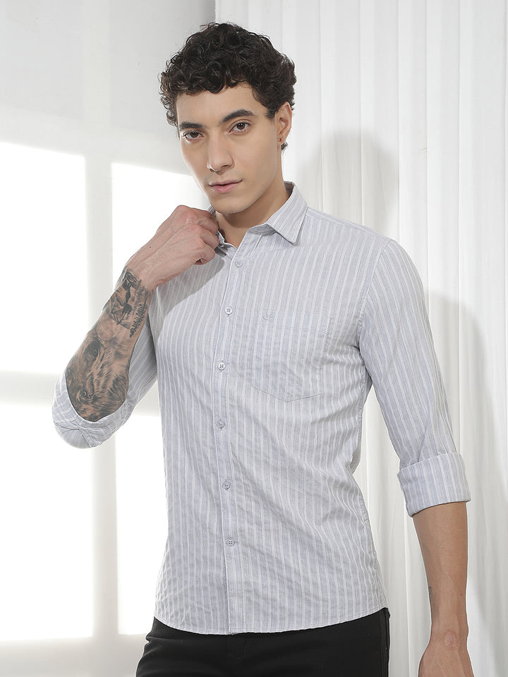 Grey Vertical Stripes Shirt