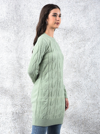 Green Long Length Acrylic Sweater-Women Sweaters-Crimsoune Club