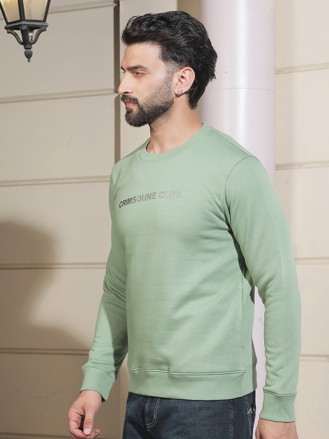Green Typographic Print Round Neck Sweatshirt