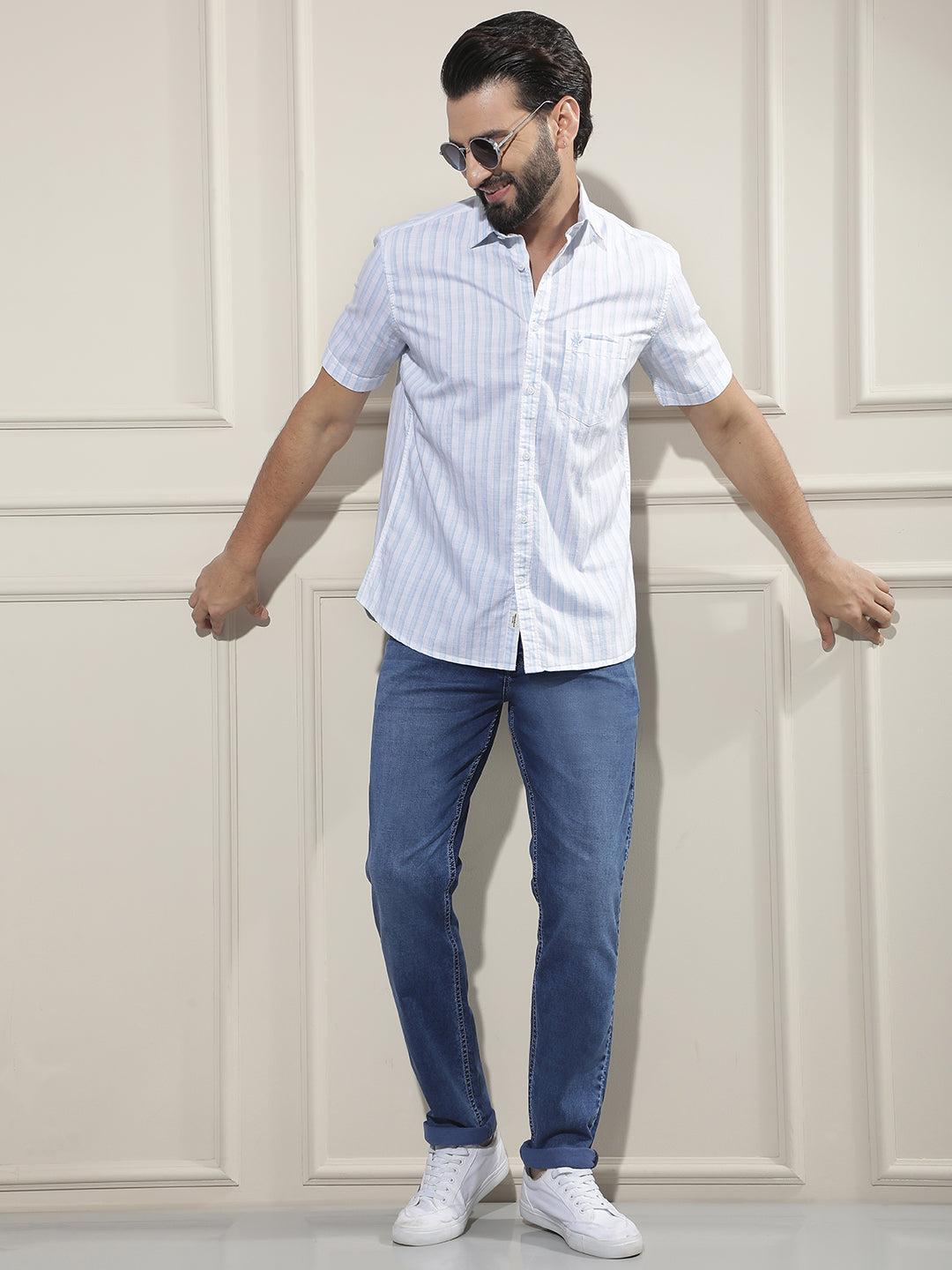 White Vertical Striped 100% Cotton Shirt