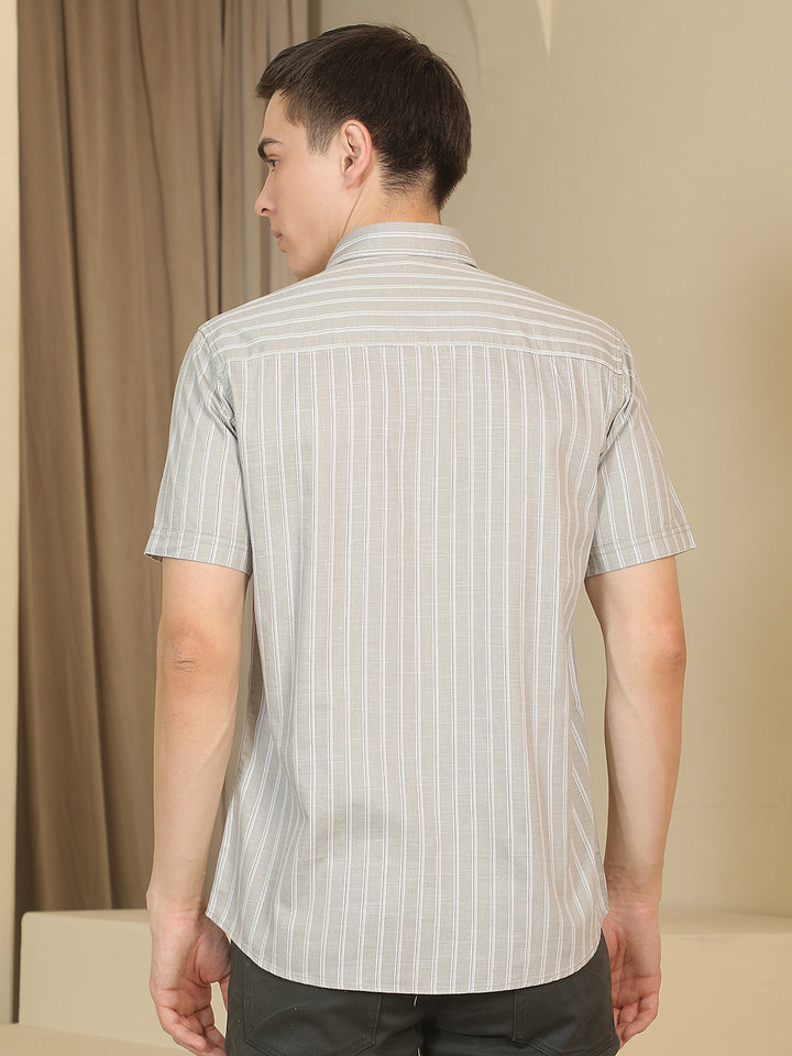 Grey Vertical Striped Shirt