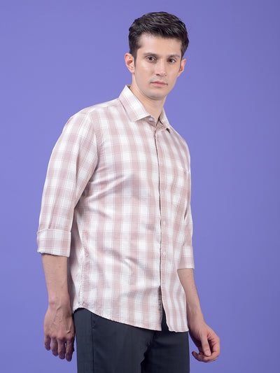 Peach Checked 100% Cotton Shirt
