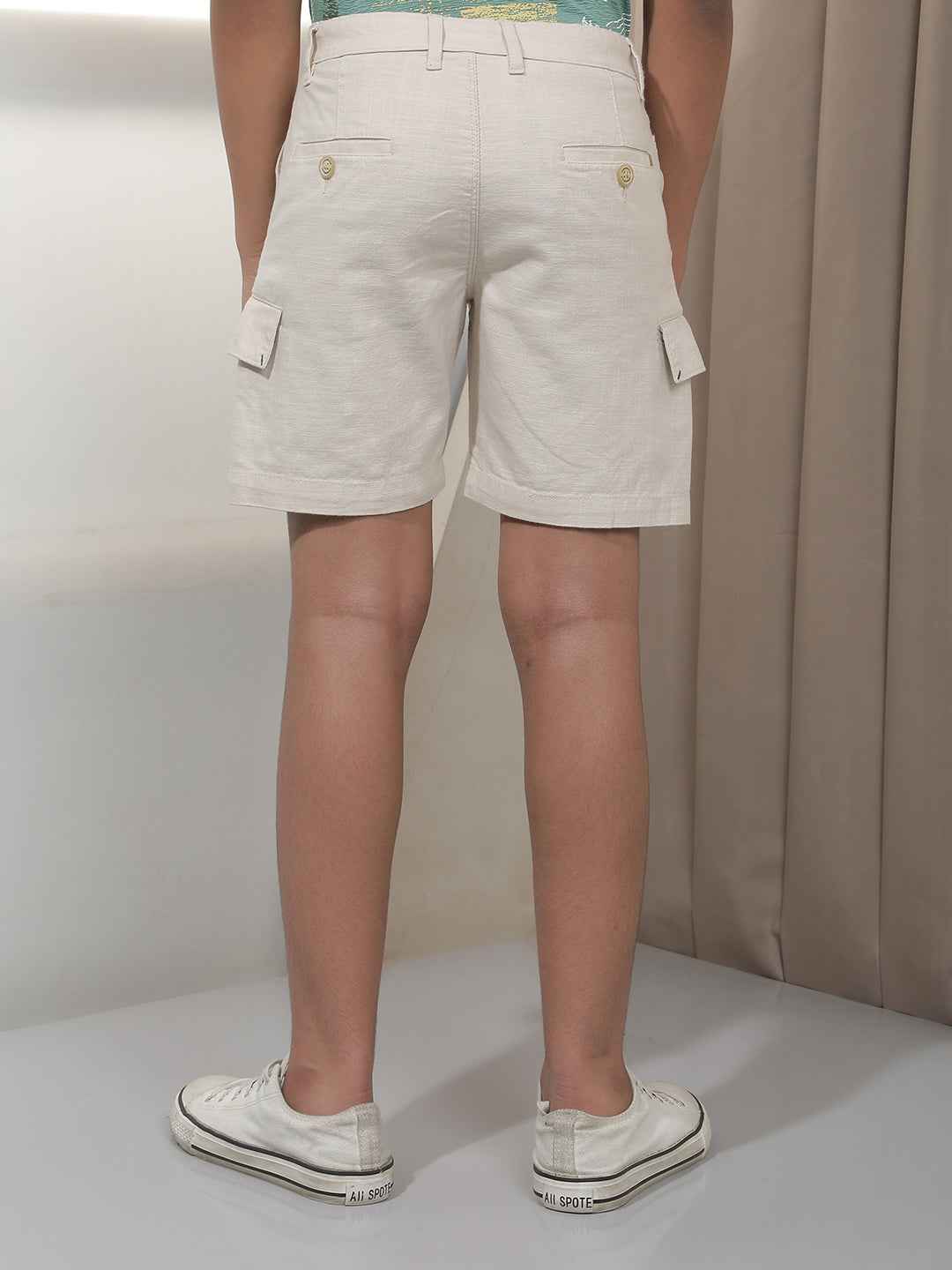 Beige 100% Cotton Cargo Shorts