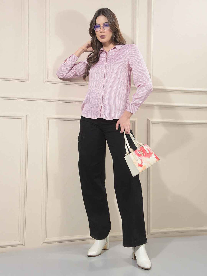 Pink Vertical Striped Modal Shirt