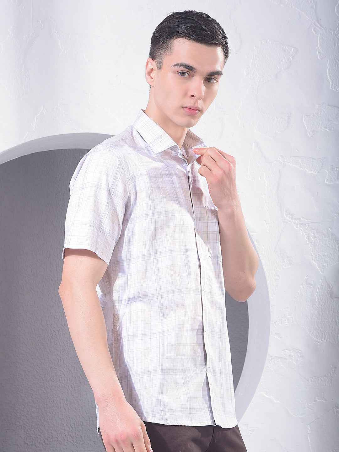 Beige Checked 100% Cotton Shirt