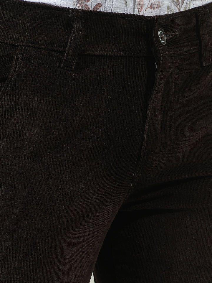 Brown Cotton Stretchable Corduroy Trousers