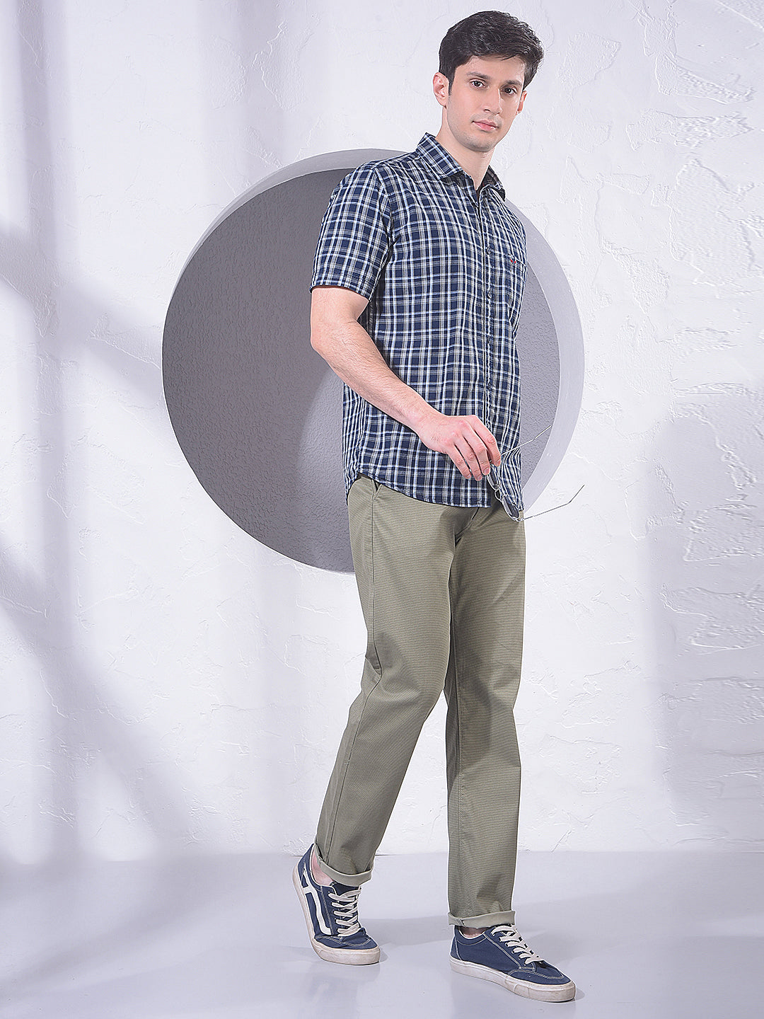 Navy Blue Checked 100% Cotton Shirt