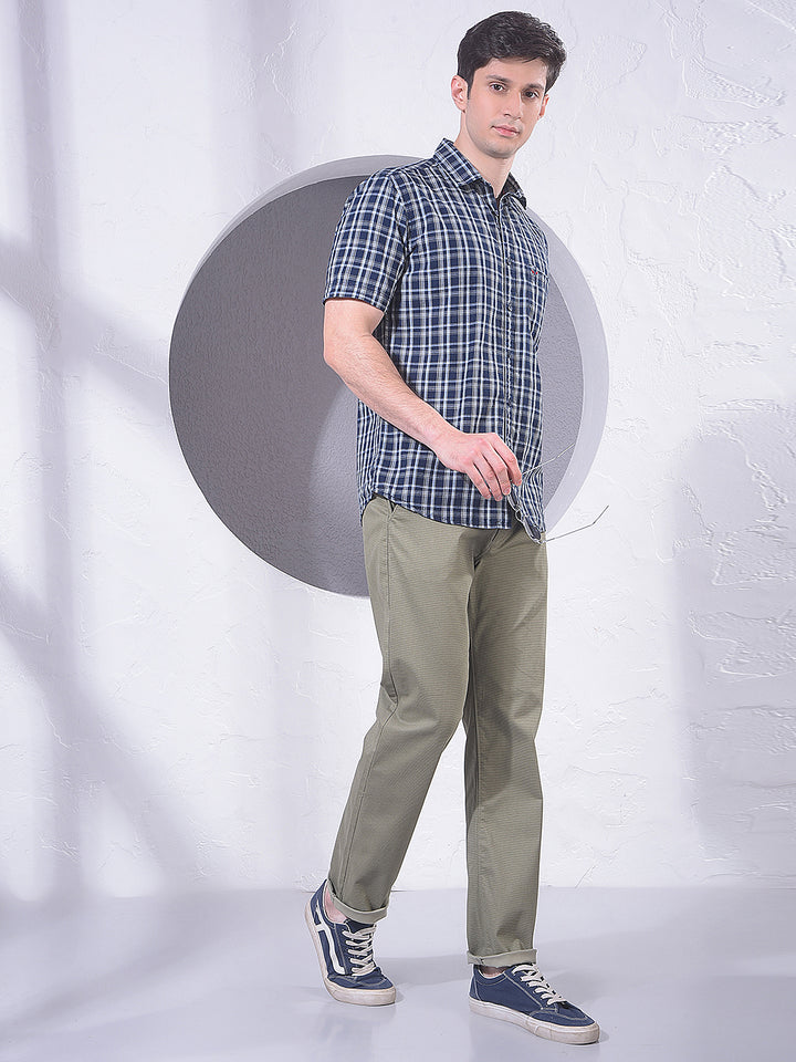 Navy Blue Checked 100% Cotton Shirt