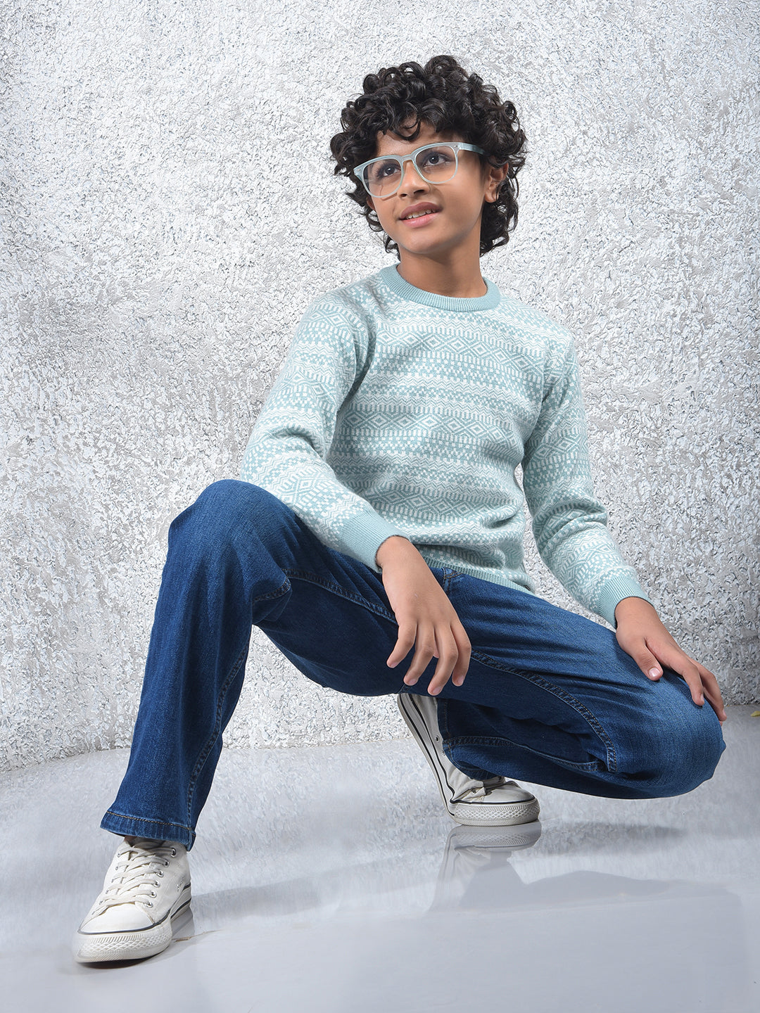 Modern Mist Blue Printed Sweater