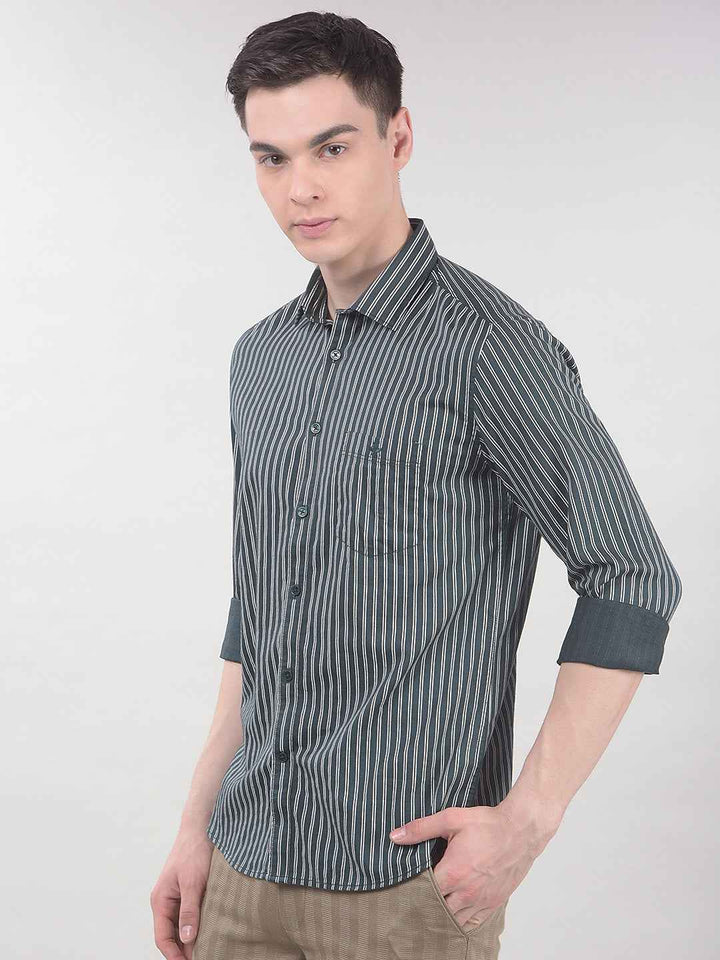 Green Vertical Stripes Shirt