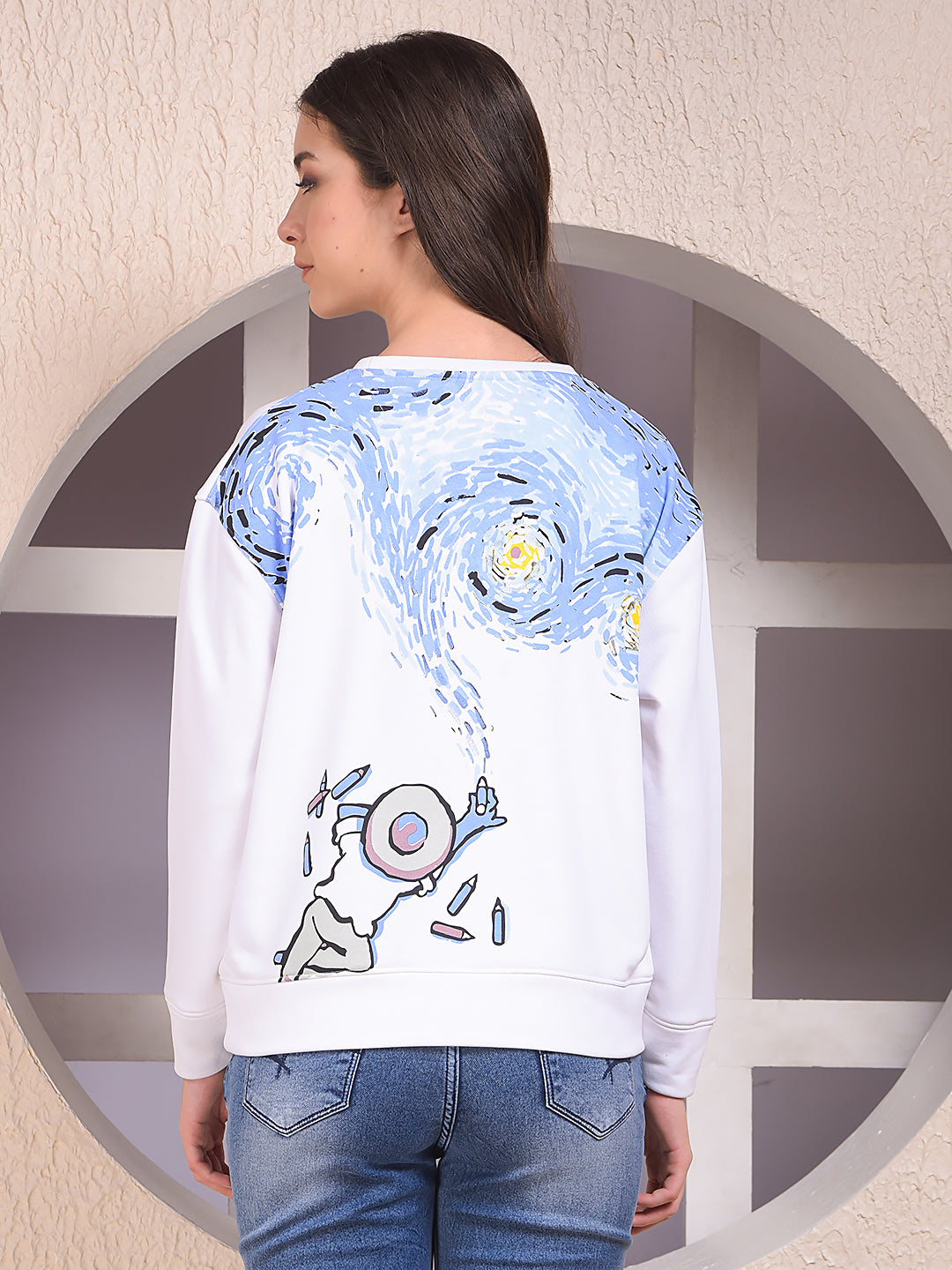 White Graphic Print Sweatshirt