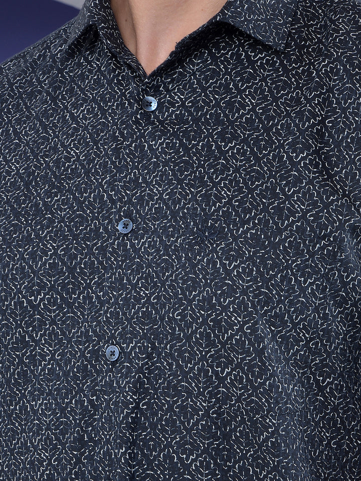 Navy Blue Floral Print Shirt
