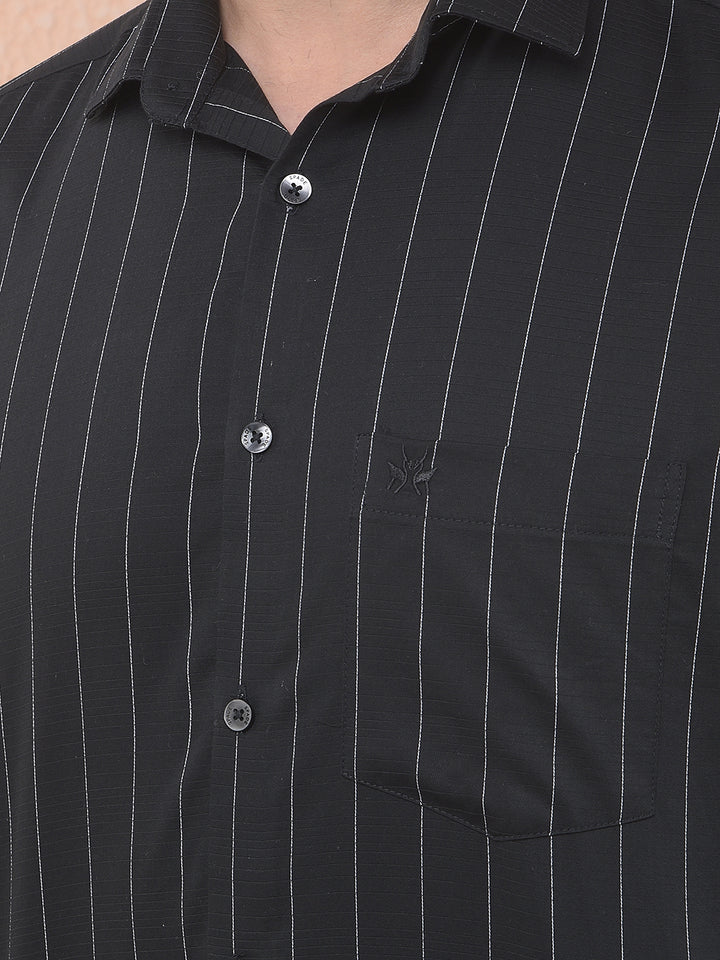 Black Vertical Striped 100% Cotton Shirt