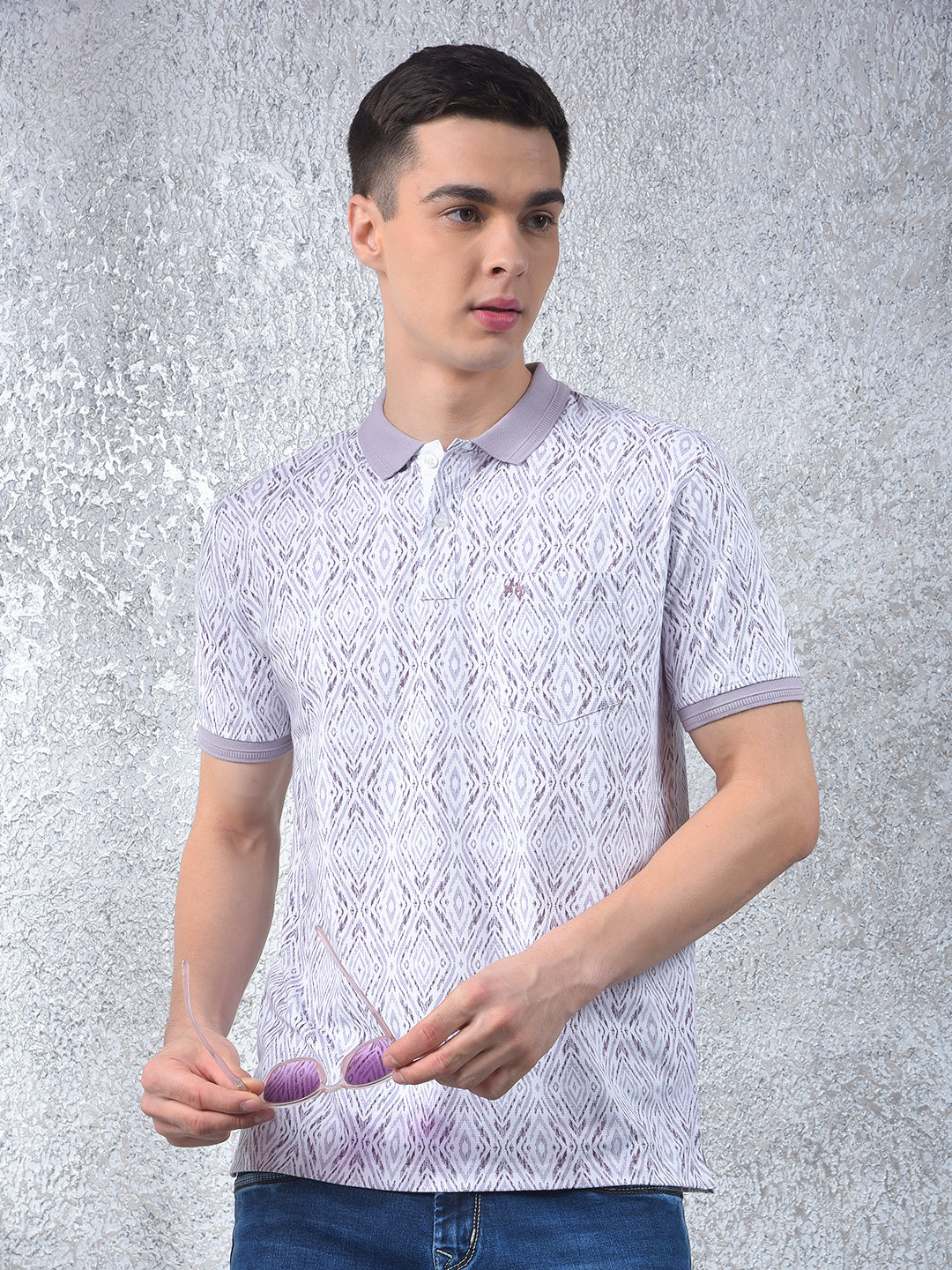 Pink Printed Polo Neck T-Shirt