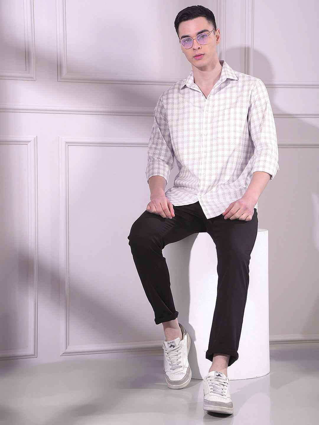 Brown Checked 100% Cotton Shirt