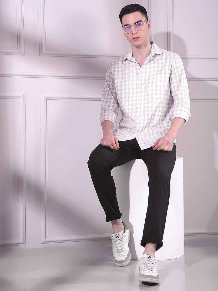 Brown Checked 100% Cotton Shirt