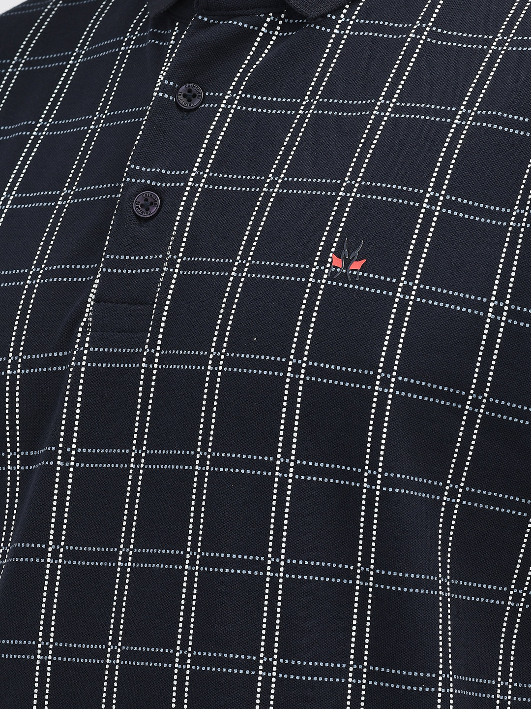 Navy Blue Checked Polo Neck T-Shirt