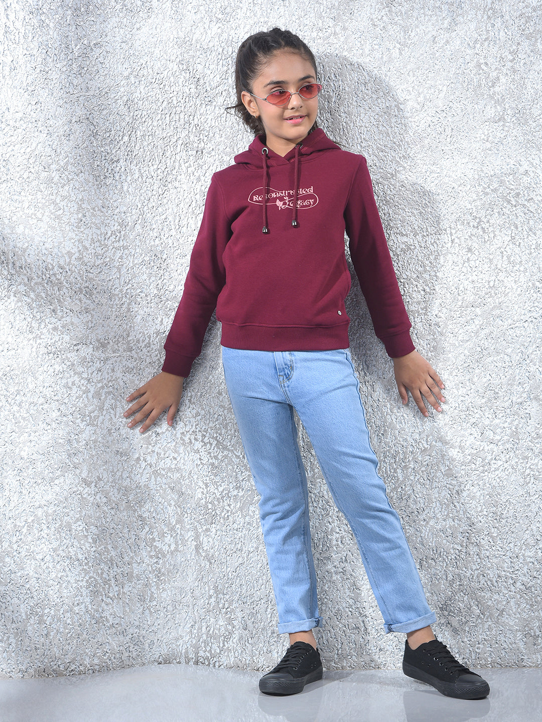 Wine Graphic Print Hooded Neck Knitted Sweatshirt