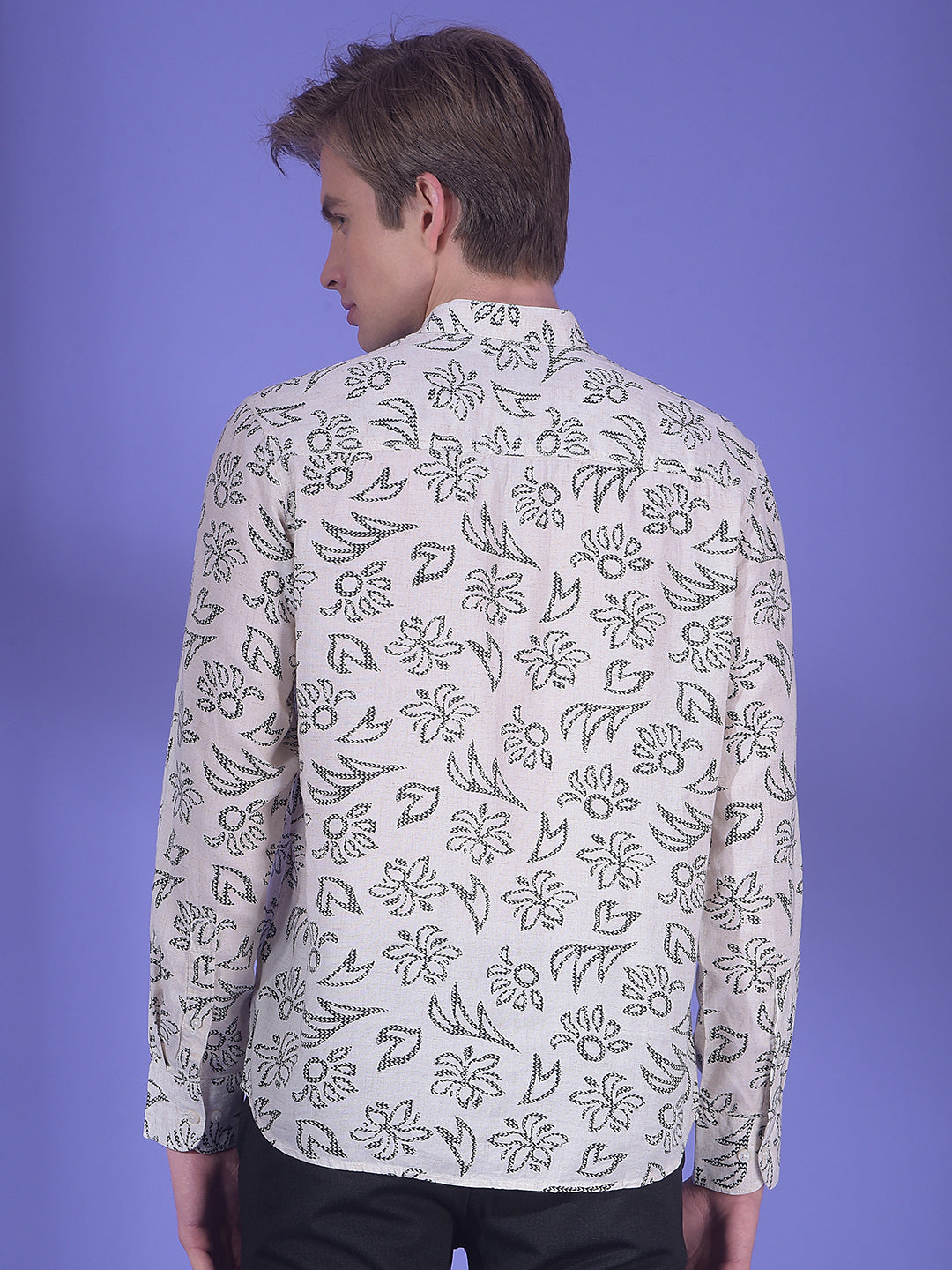 Black Floral Printed Linen Kurta