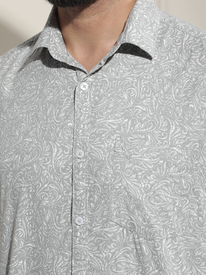 Grey Floral Print Shirt