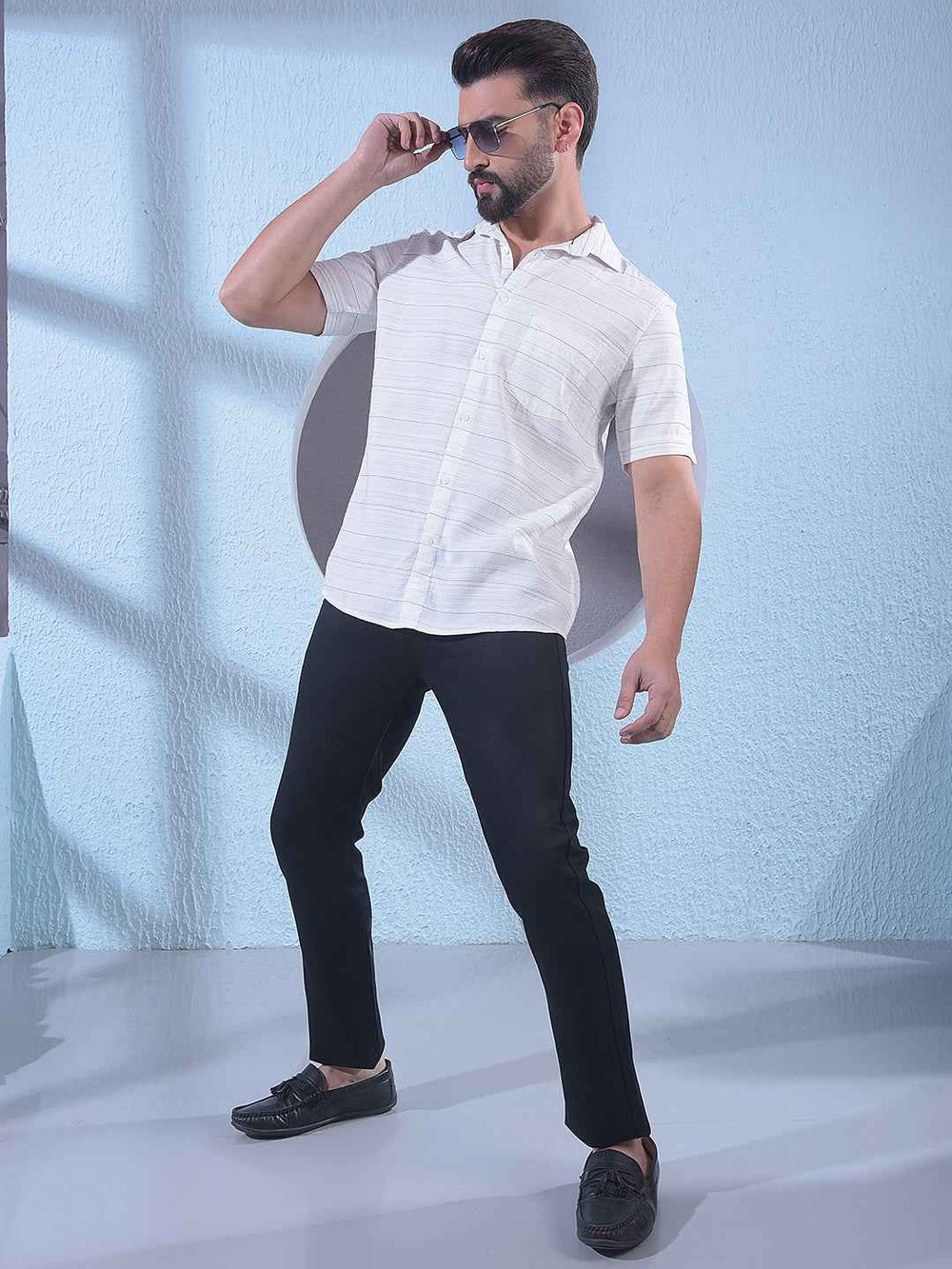 White Horizontal Stripes 100% Cotton Shirt