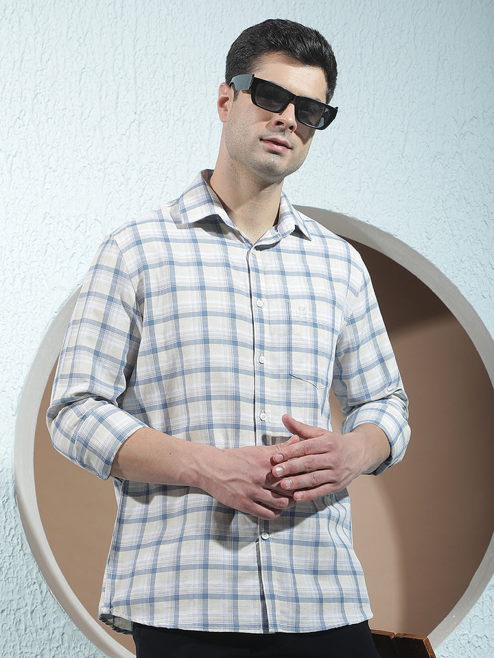 Blue Linen Checked Shirt