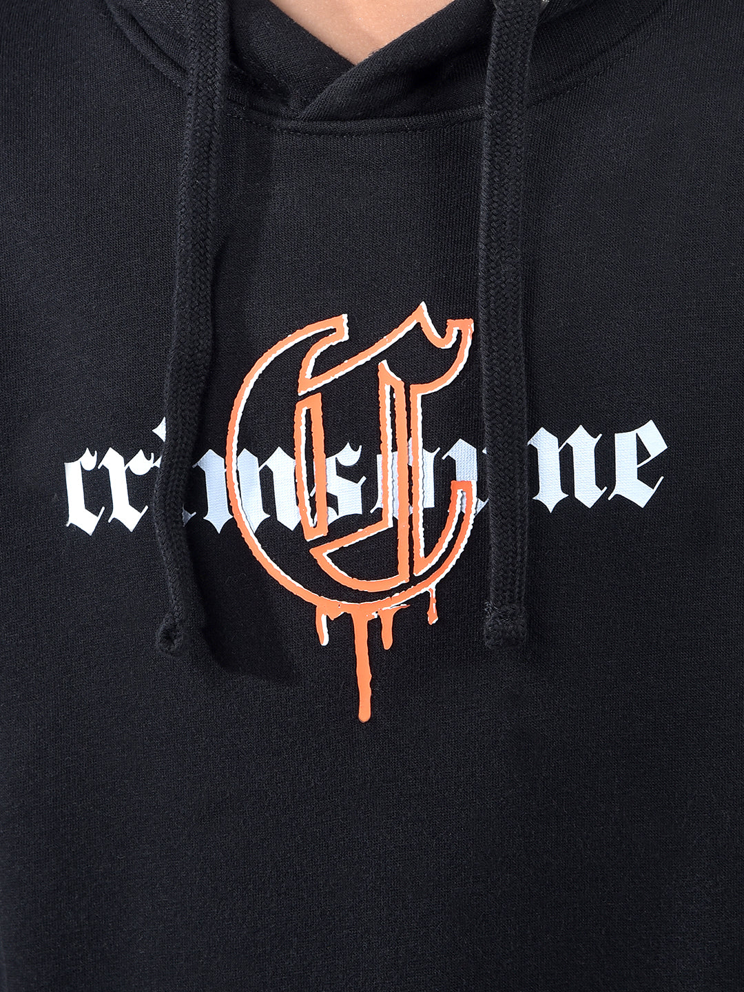 Black Typographic Print Hooded Neck Sweatshirt