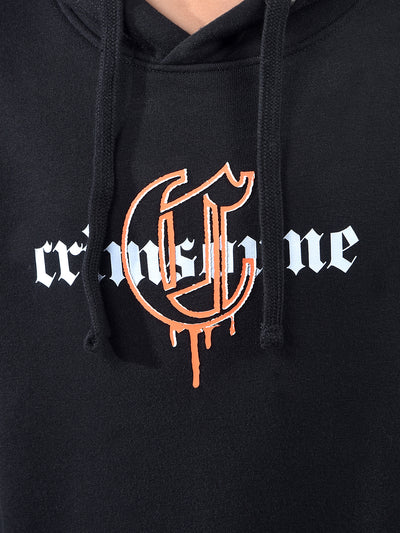 Black Typographic Print Hooded Neck Sweatshirt