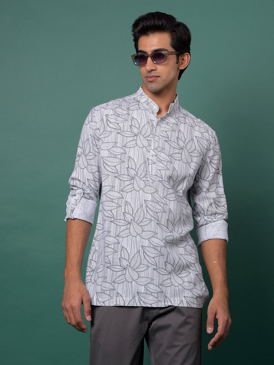 Grey Floral Print Kurta