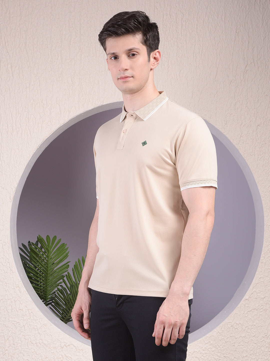 Beige Polo-Neck T-Shirt