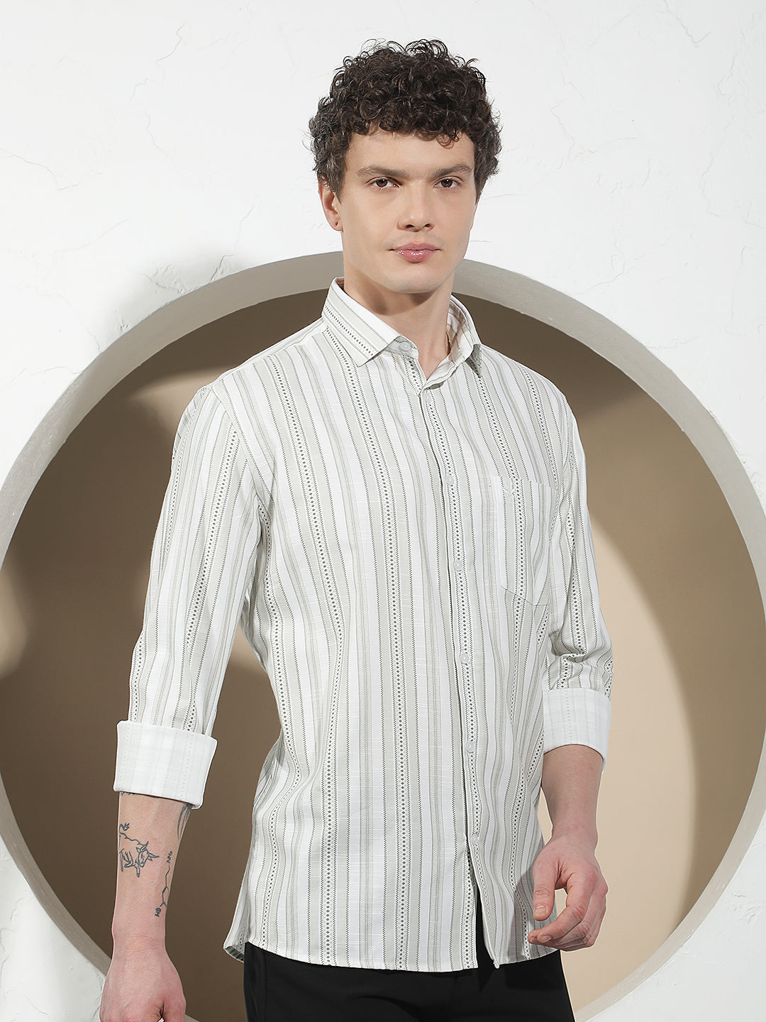 Green Vertical Striped Shirt