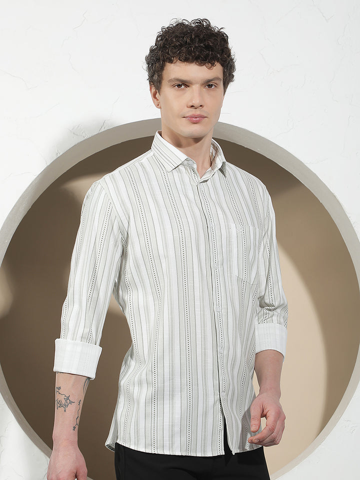 Green Vertical Striped Shirt