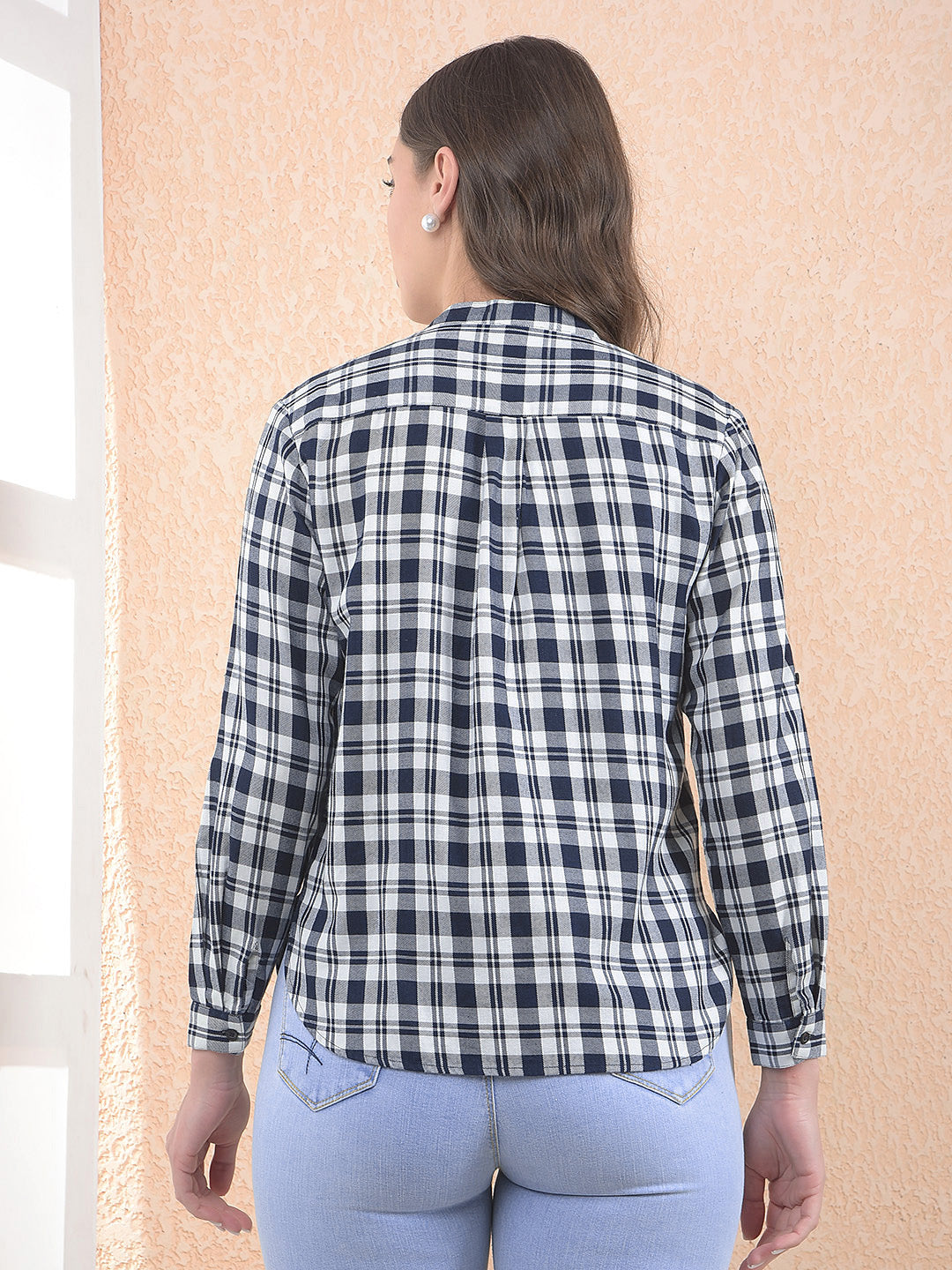Navy Blue 100% Cotton Checked Shirt