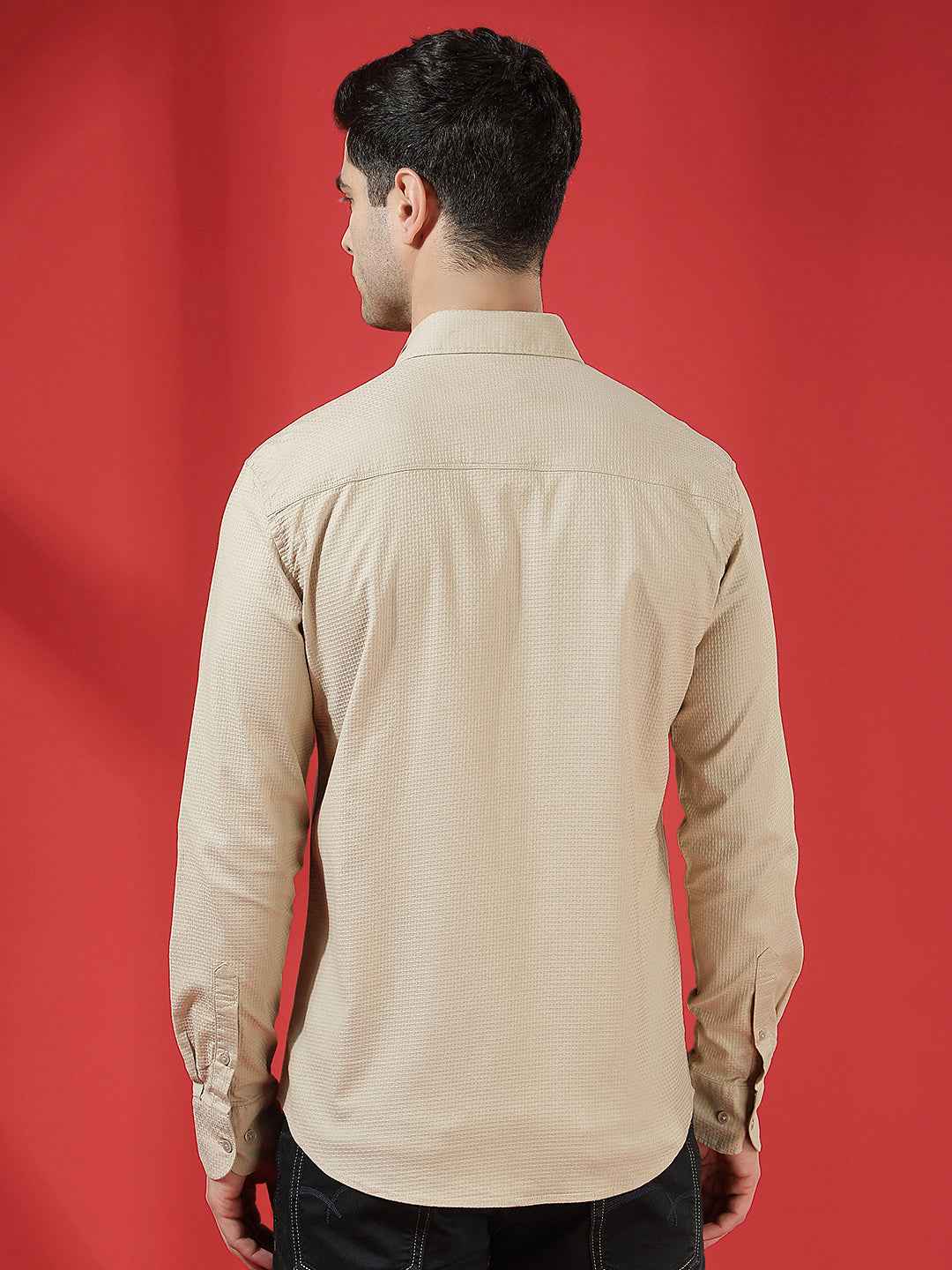 Beige Textured Minimalist Shirt